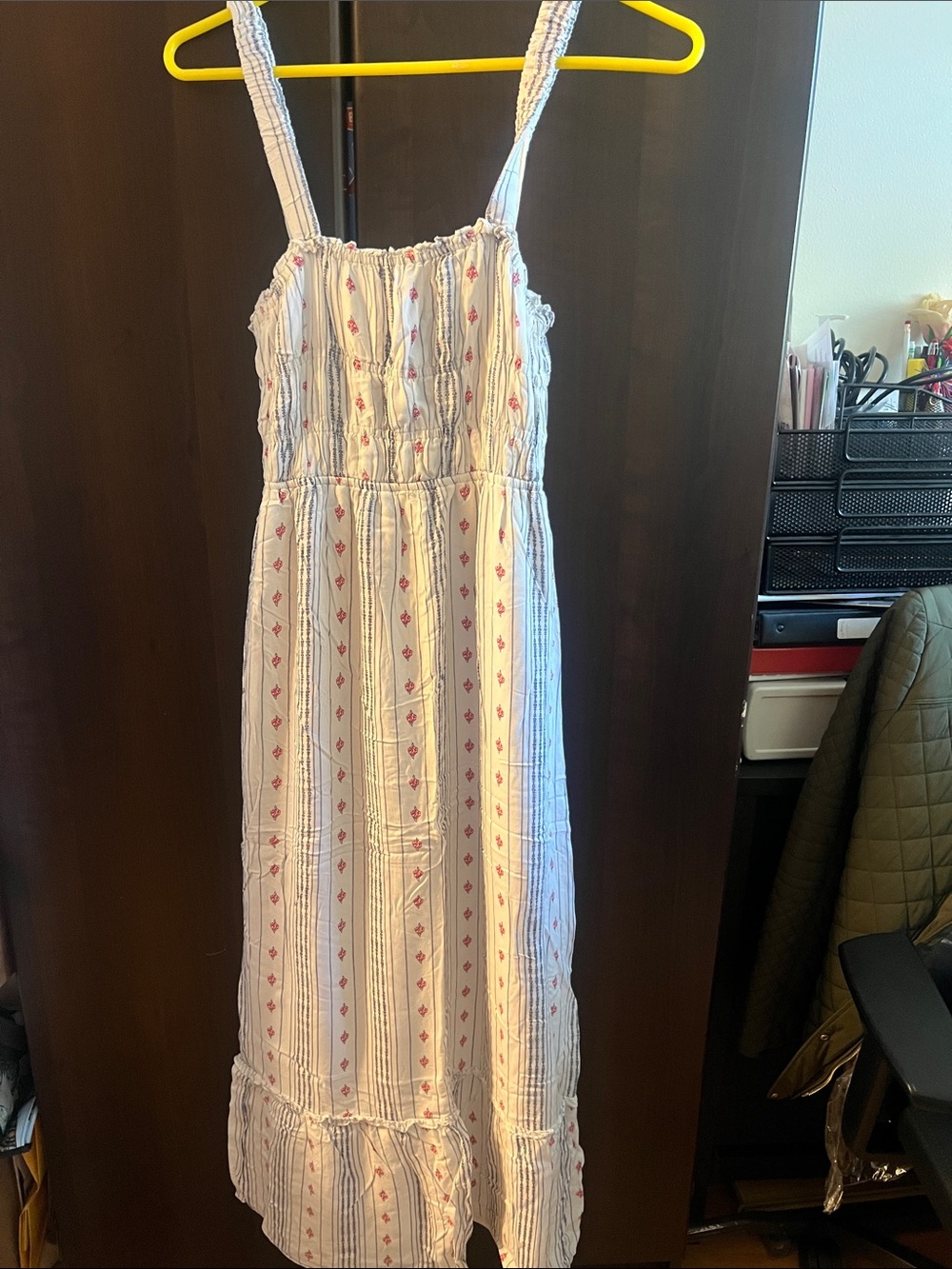 Summer maxi strap dress. Elastic gathered on top. Size M